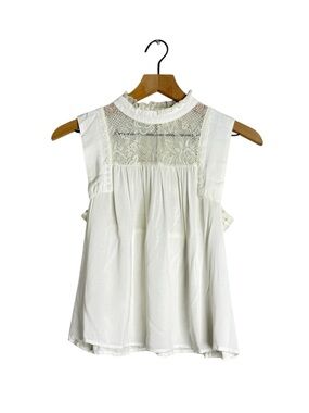Free People White Lace Blouse Womens Small Sleeveless Boho Cottagecore Top